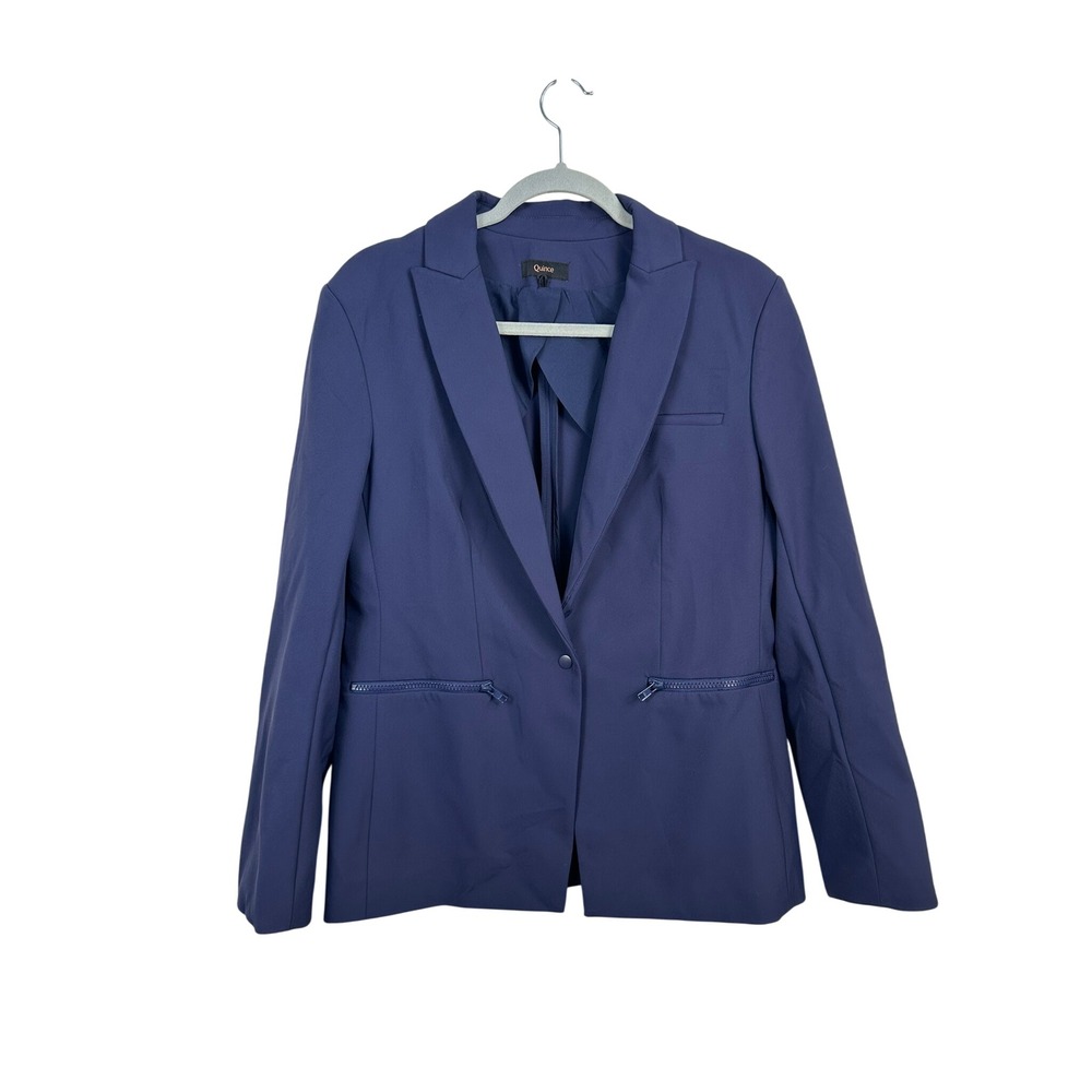 Quince Scuba Single Breasted Blazer Womens M Navy Excellent Zip Pocket QTCL004